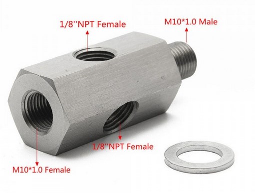 картинка Адаптер под сенсор температуры/давления масла, резьба - папа M10 мама 1/8 NTP, мама 1/8 NTP, мама M10 магазин  StreetTuning 