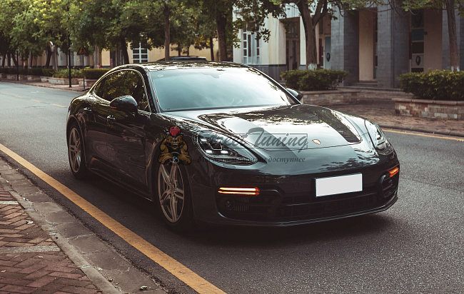 картинка Передний бампер в сборе, в стиле Sport Design, с ДХО, для Porsche Panamera 2017-2026 годов (971.1) магазин  StreetTuning 