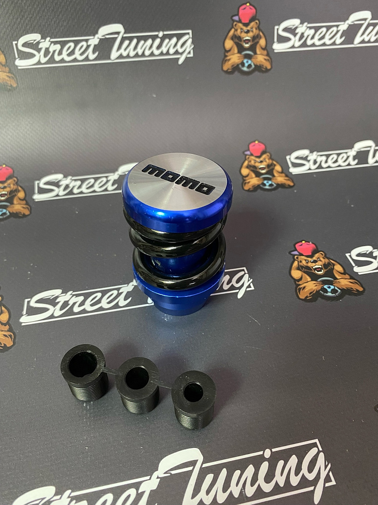 картинка Ручка КПП MOMO Springs в стиле койловера, синяя, пружина черная от магазина  StreetTuning